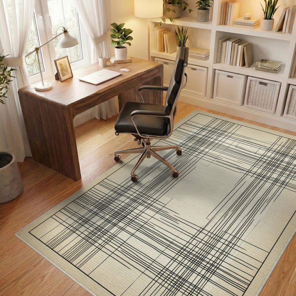 Minimalist Linear Oatmeal Area Rug - office