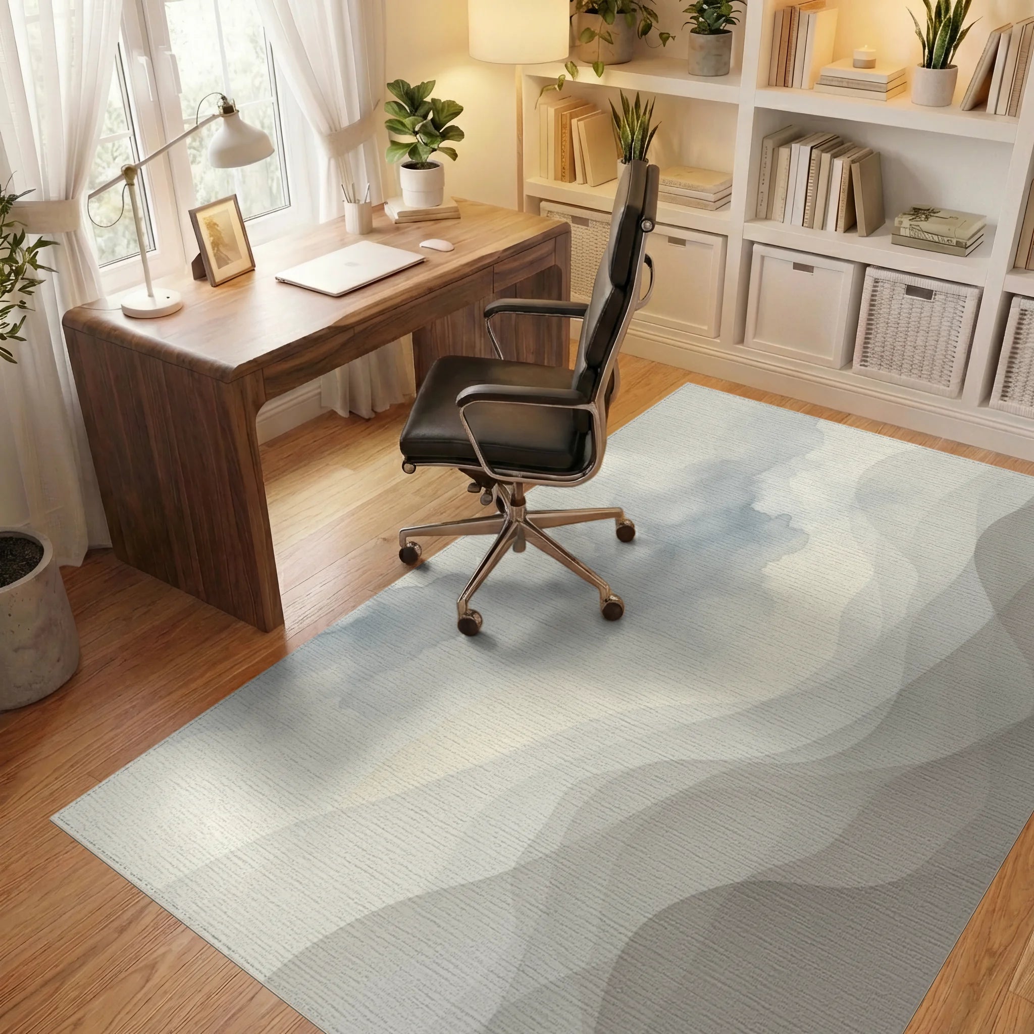 White Cream Gray Rug - office