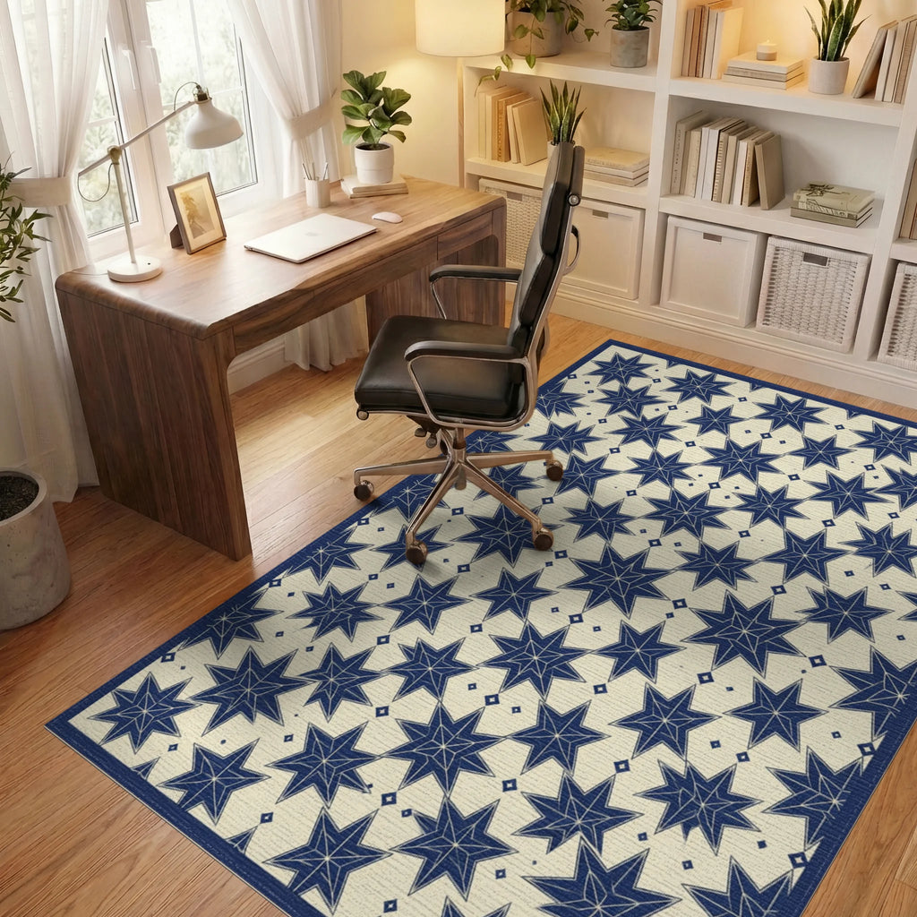 Indigo Blue Cream Rug - office