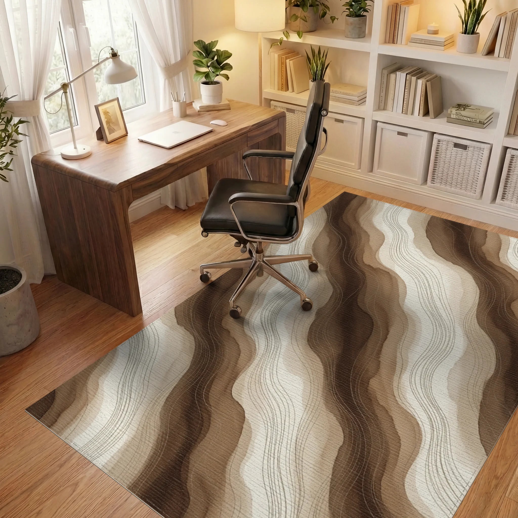 White Brown Cream Rug - office