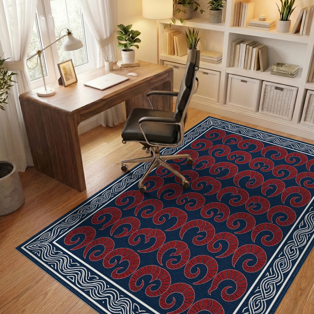 Crimson Blue White Rug - office