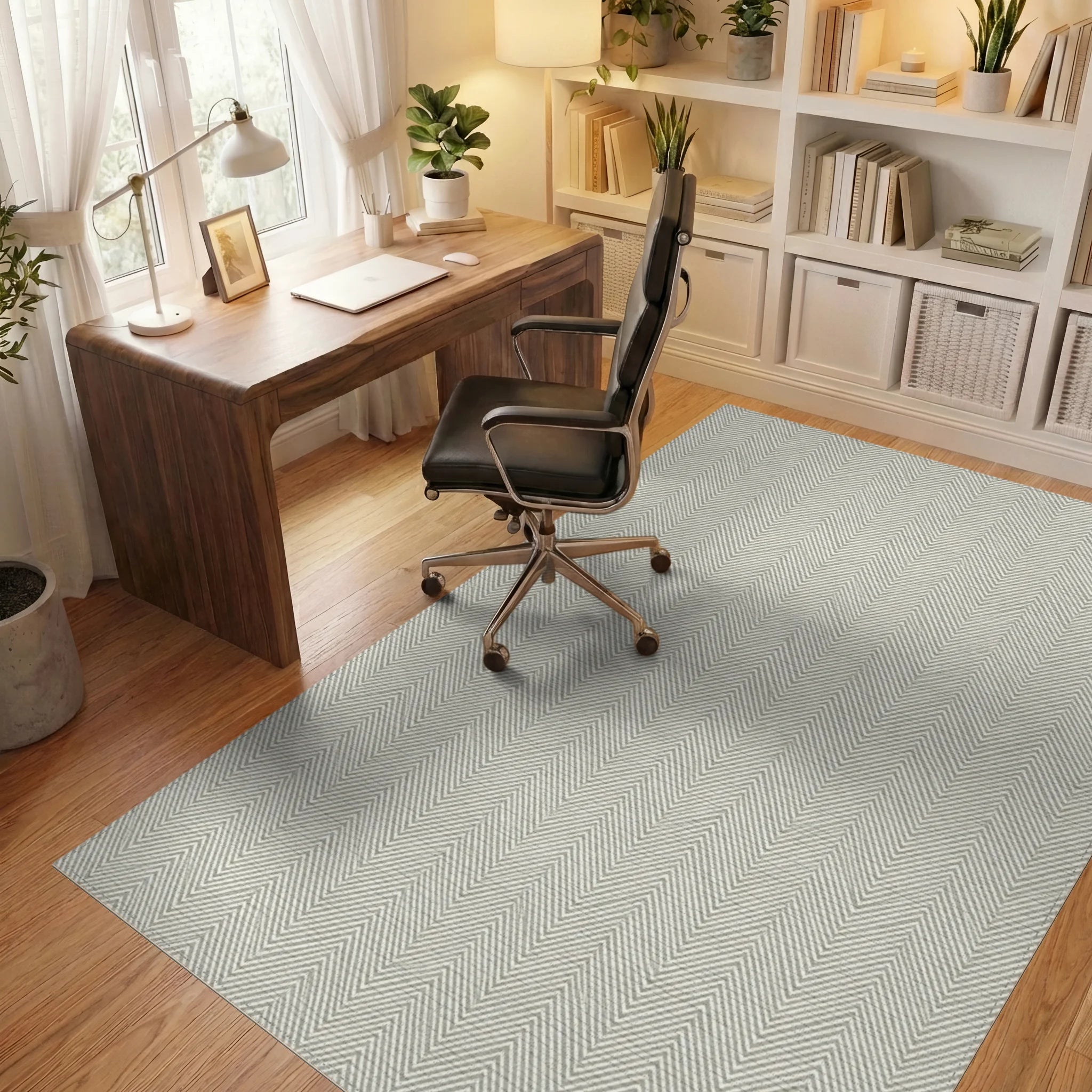 White Geometric Diagonal Rug - office