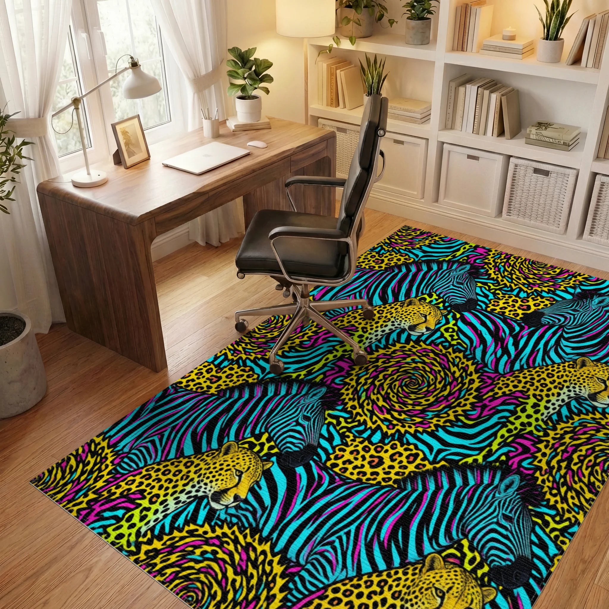 Magenta Yellow Dense Rug - office