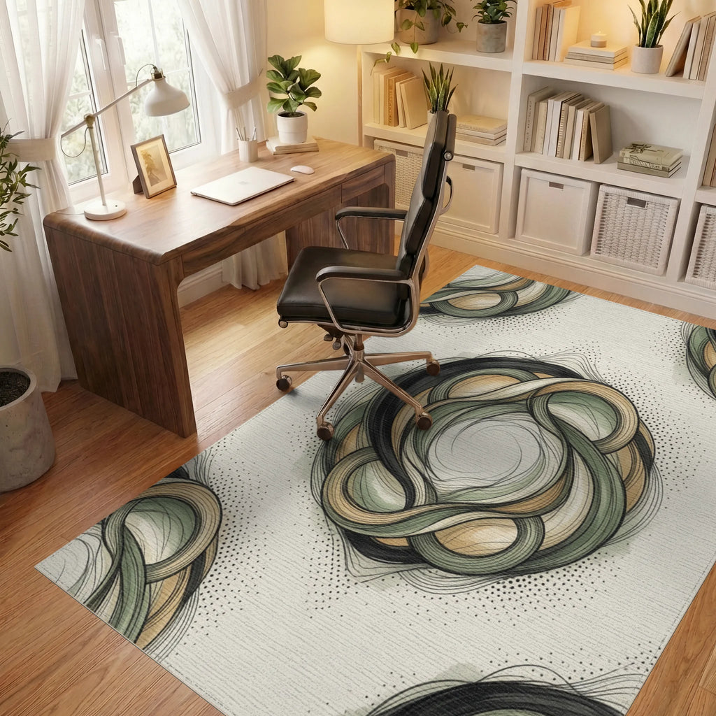 Green White Abstract Rug - office