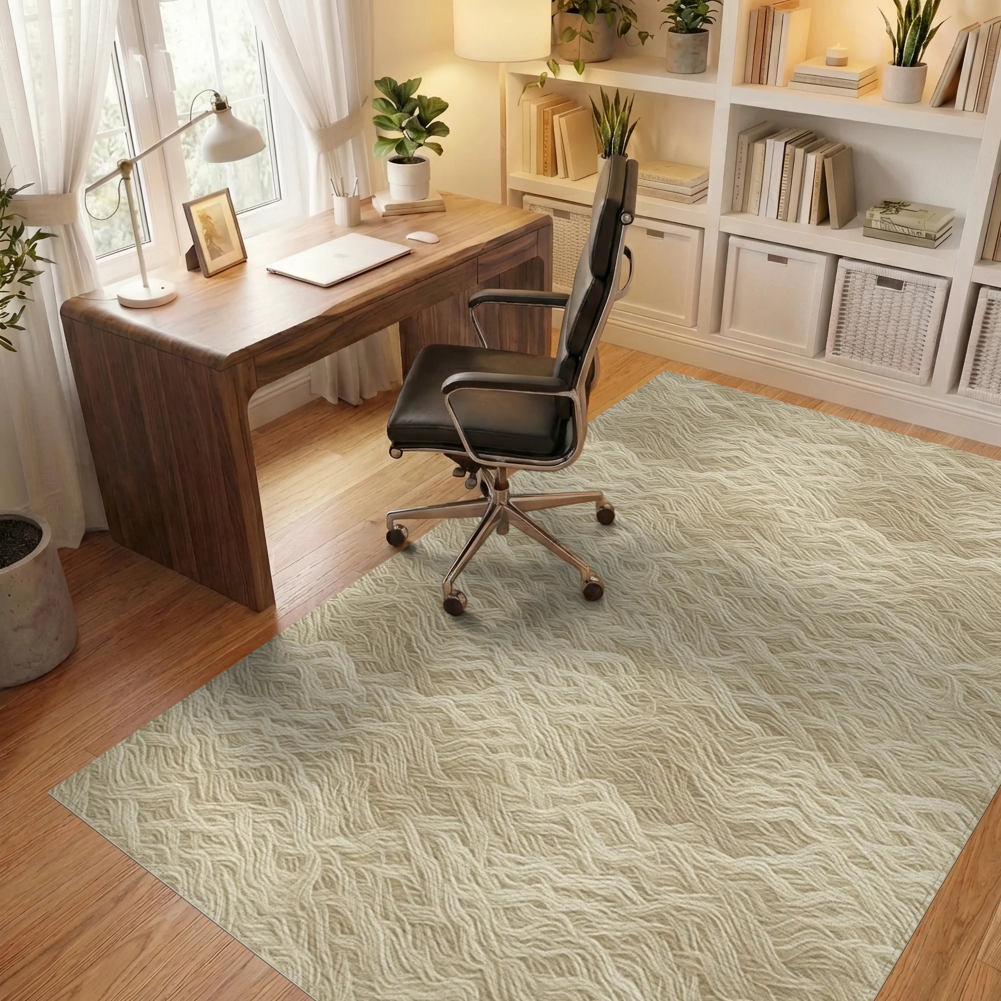 Cream Beige Geometric Rug - office