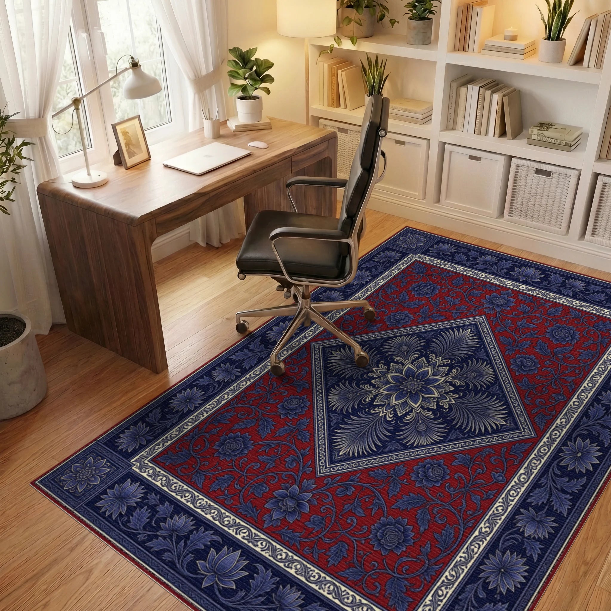 Indigo Red Floral Rug - office