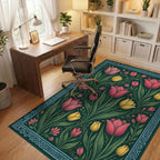 Forest Green Pink Rug - office