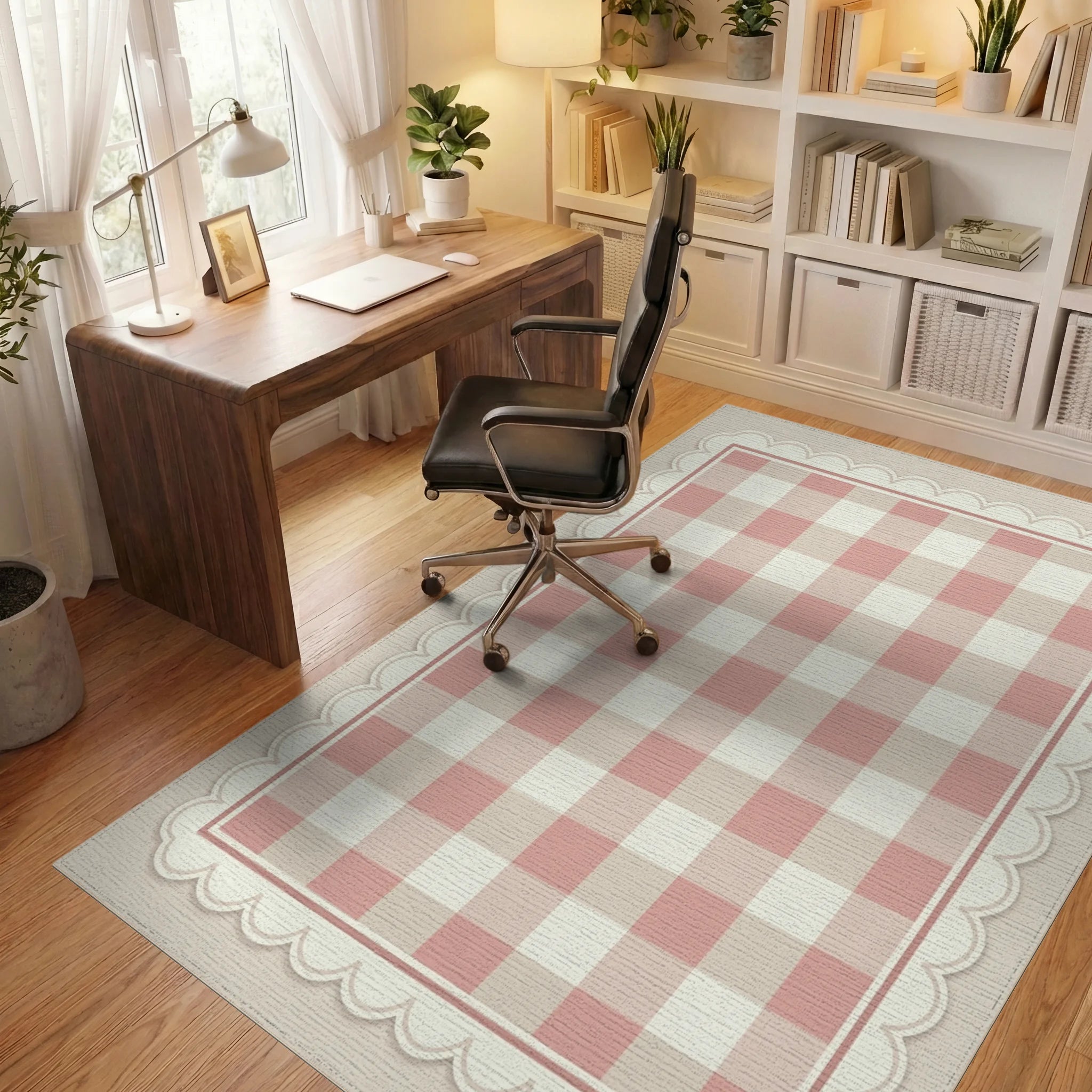 Pink Beige White Rug - office