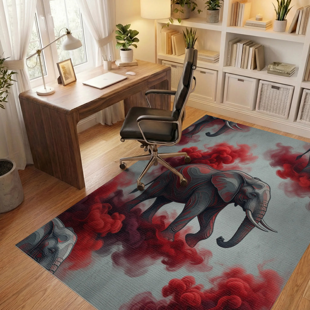 Minimalist Elephant Slate And Crimson Rug - office