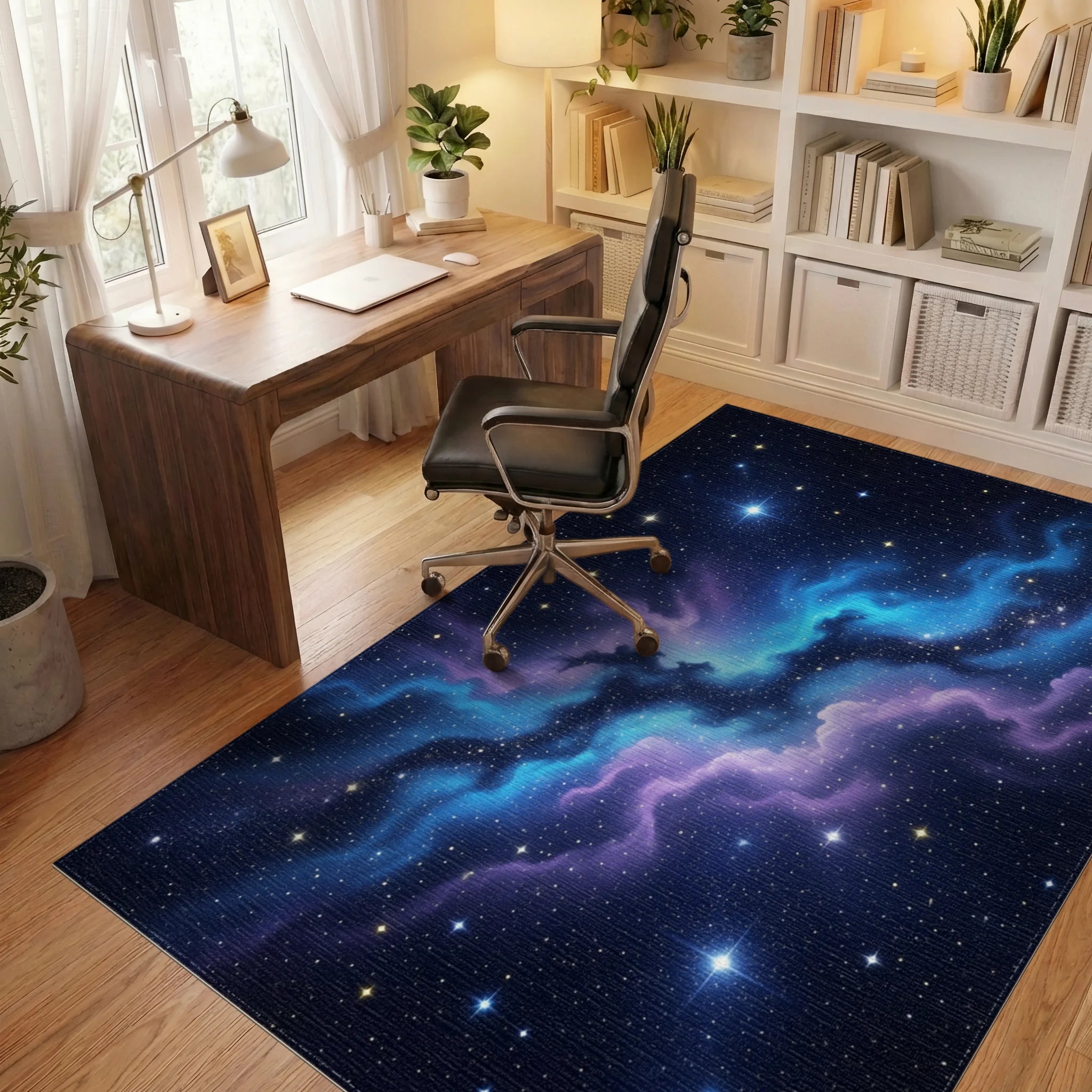 Navy Black Cyan Rug - office