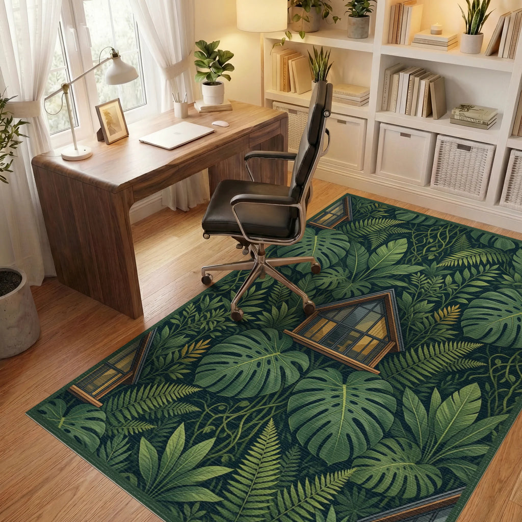 Botanical Cabin Forest Green Area Rug - office