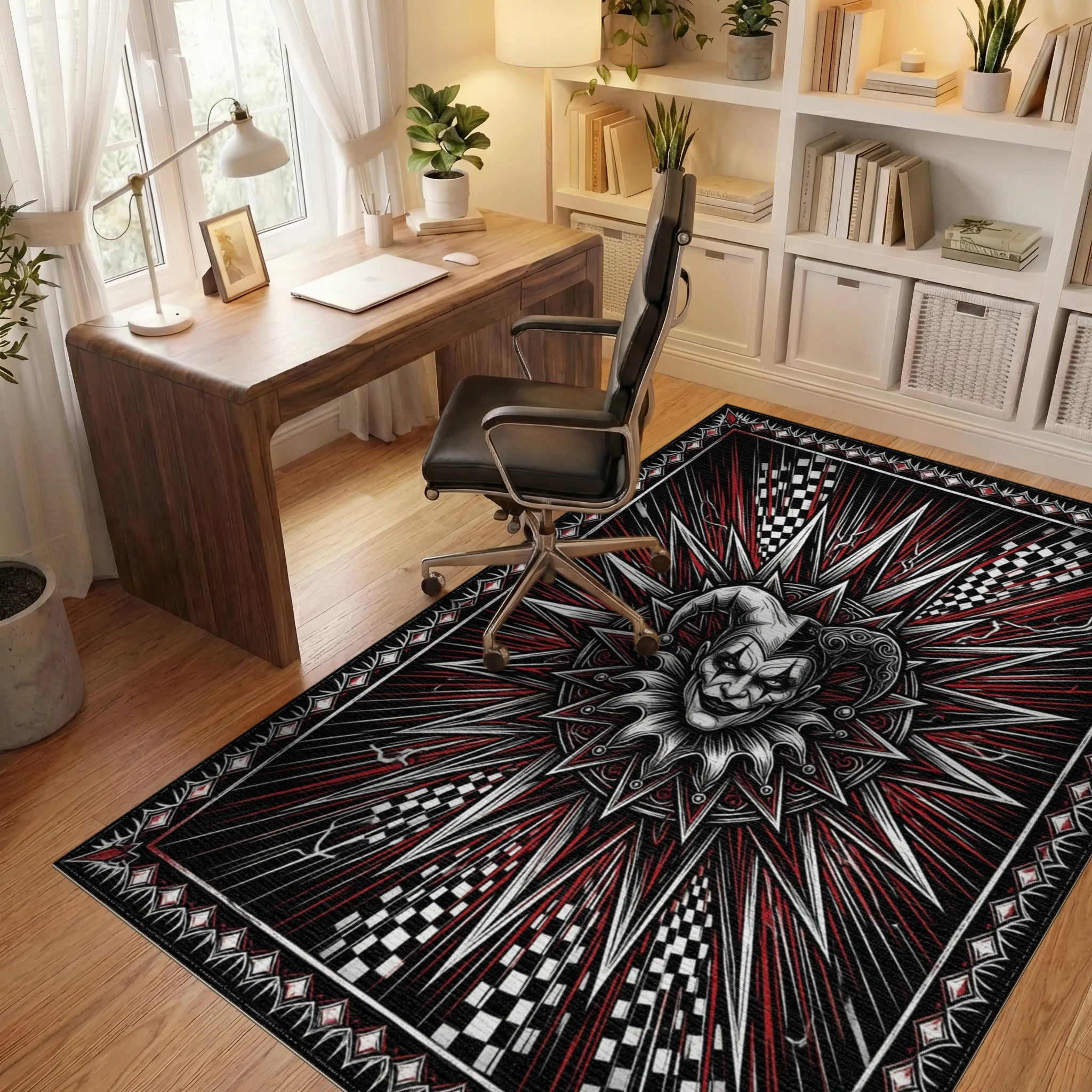 Black White Crimson Rug - office