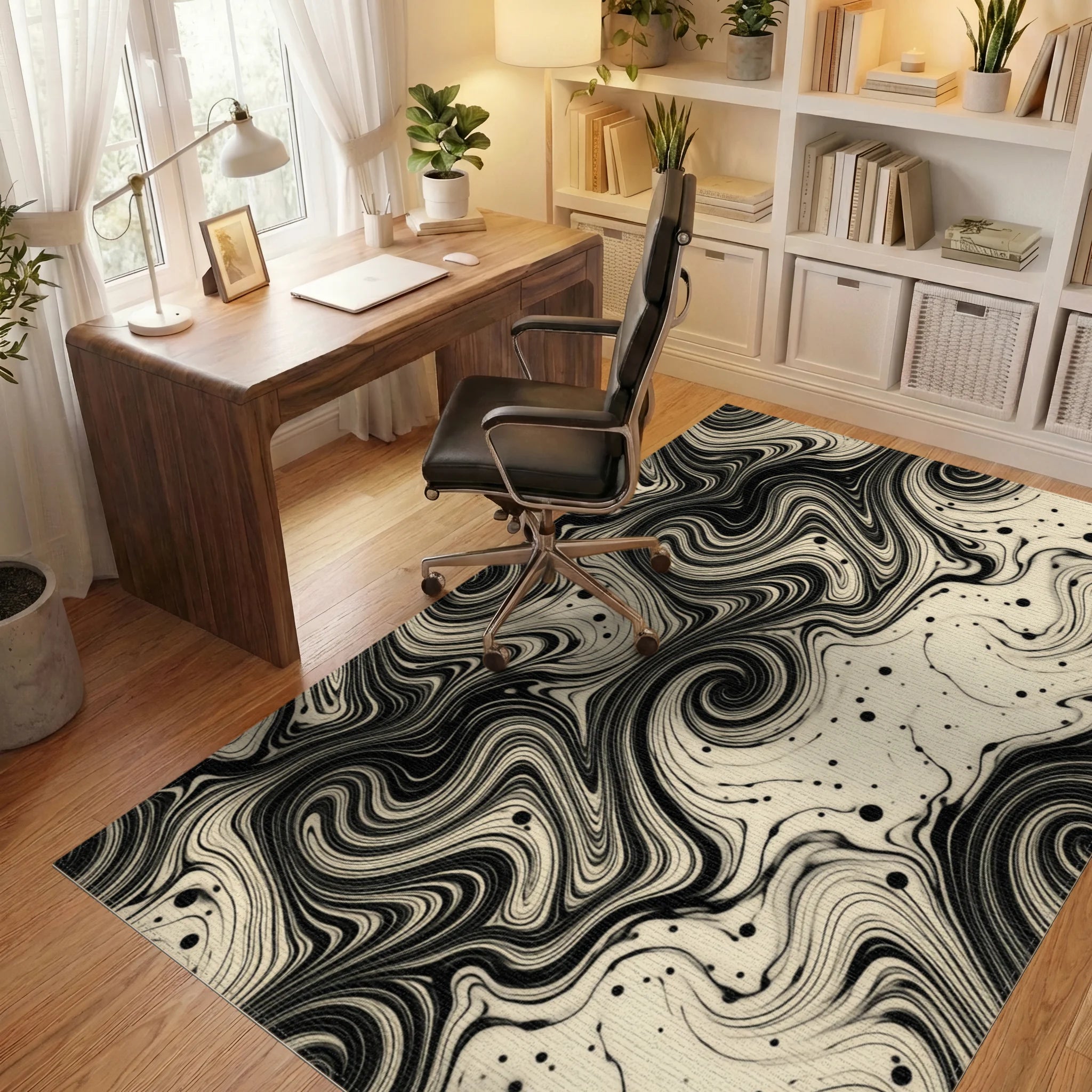 Black Geometric Space Rug - office