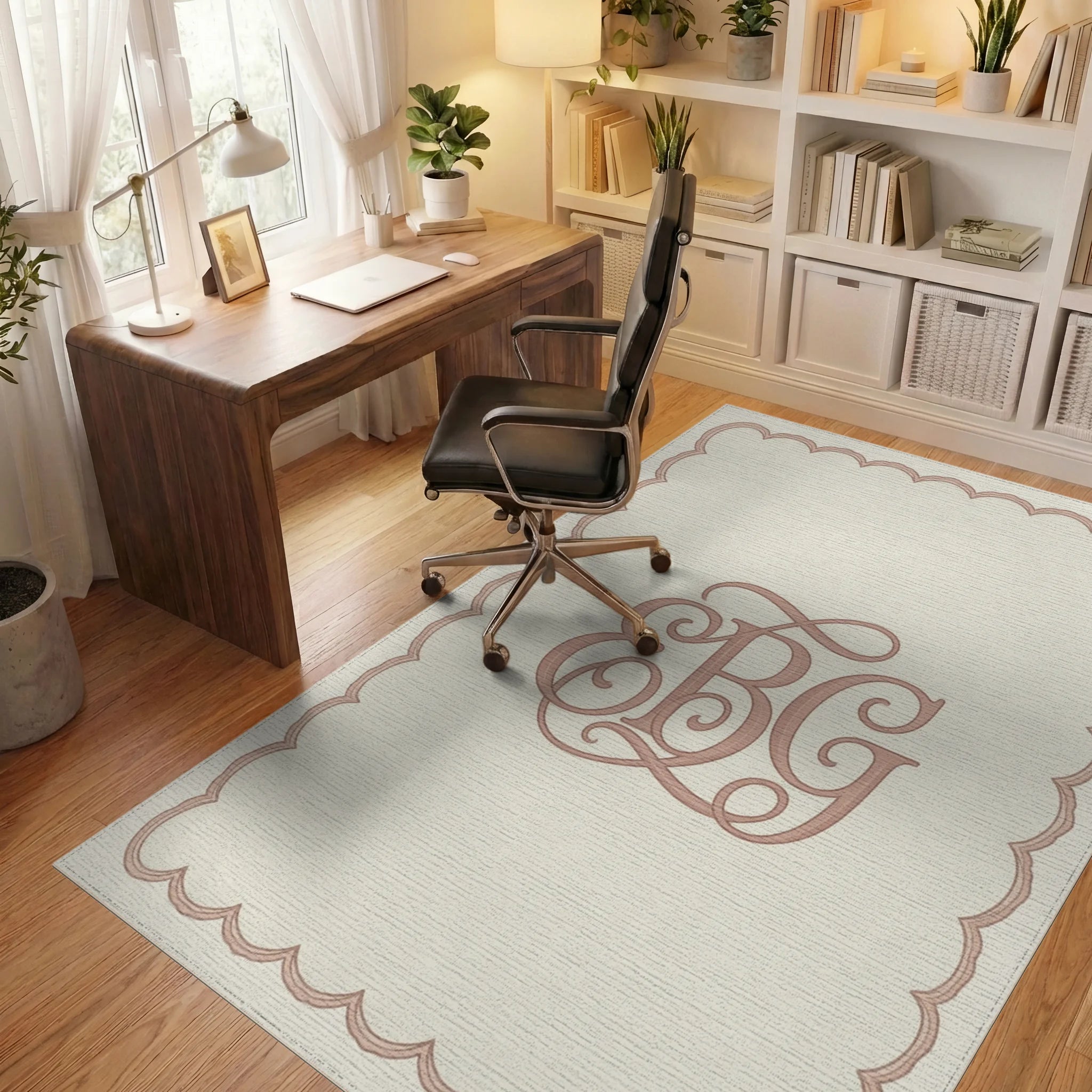 White Beige Minimalist Rug - office