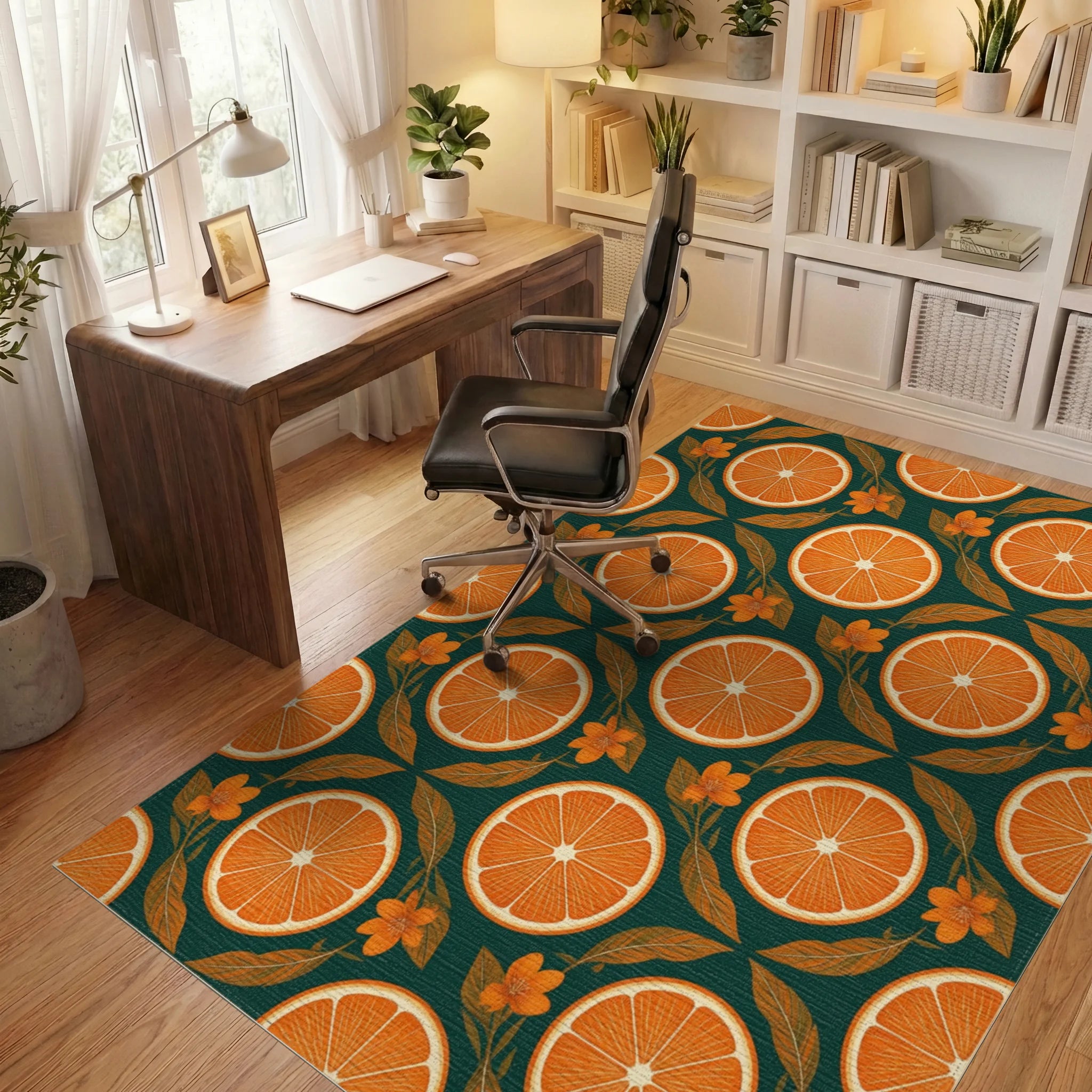 Botanical Citrus Forest Green Rug - office