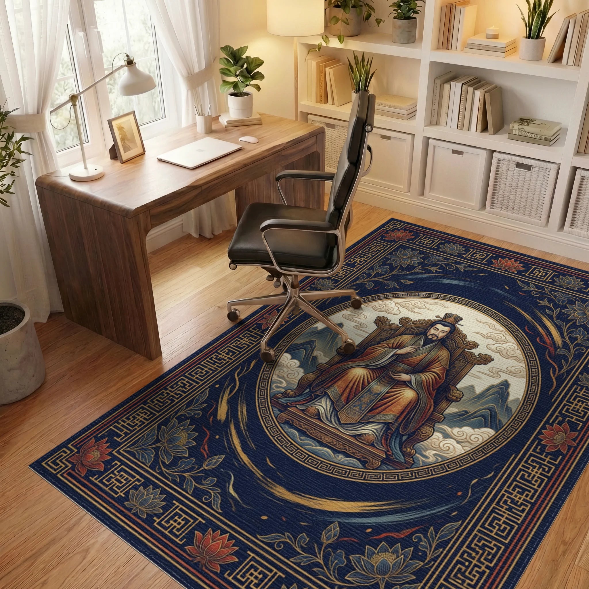 Indigo Gold Classical Medallion Rug - office