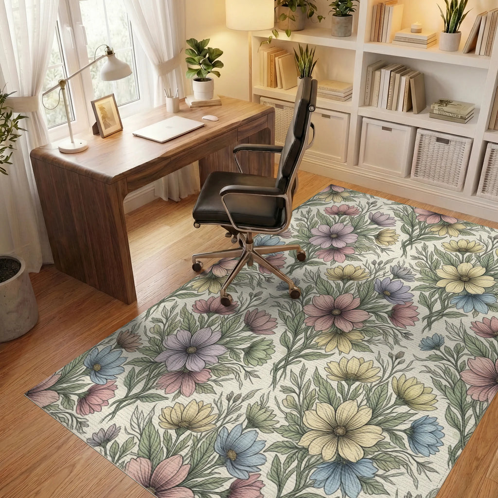 Green Lavender Yellow Rug - office
