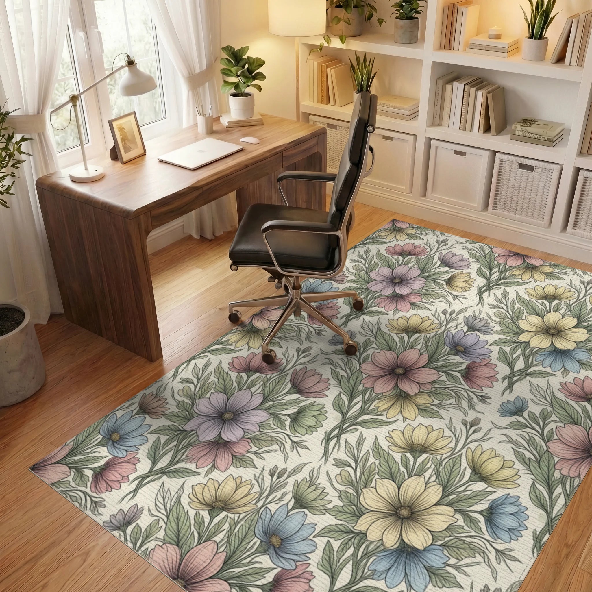 Green Lavender Yellow Rug - office