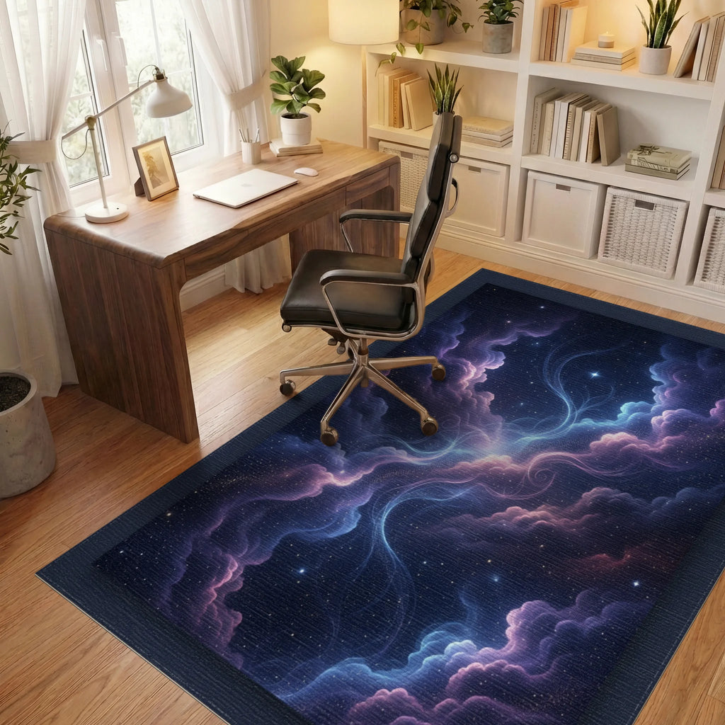 Midnight Nebula Celestial Area Rug - office