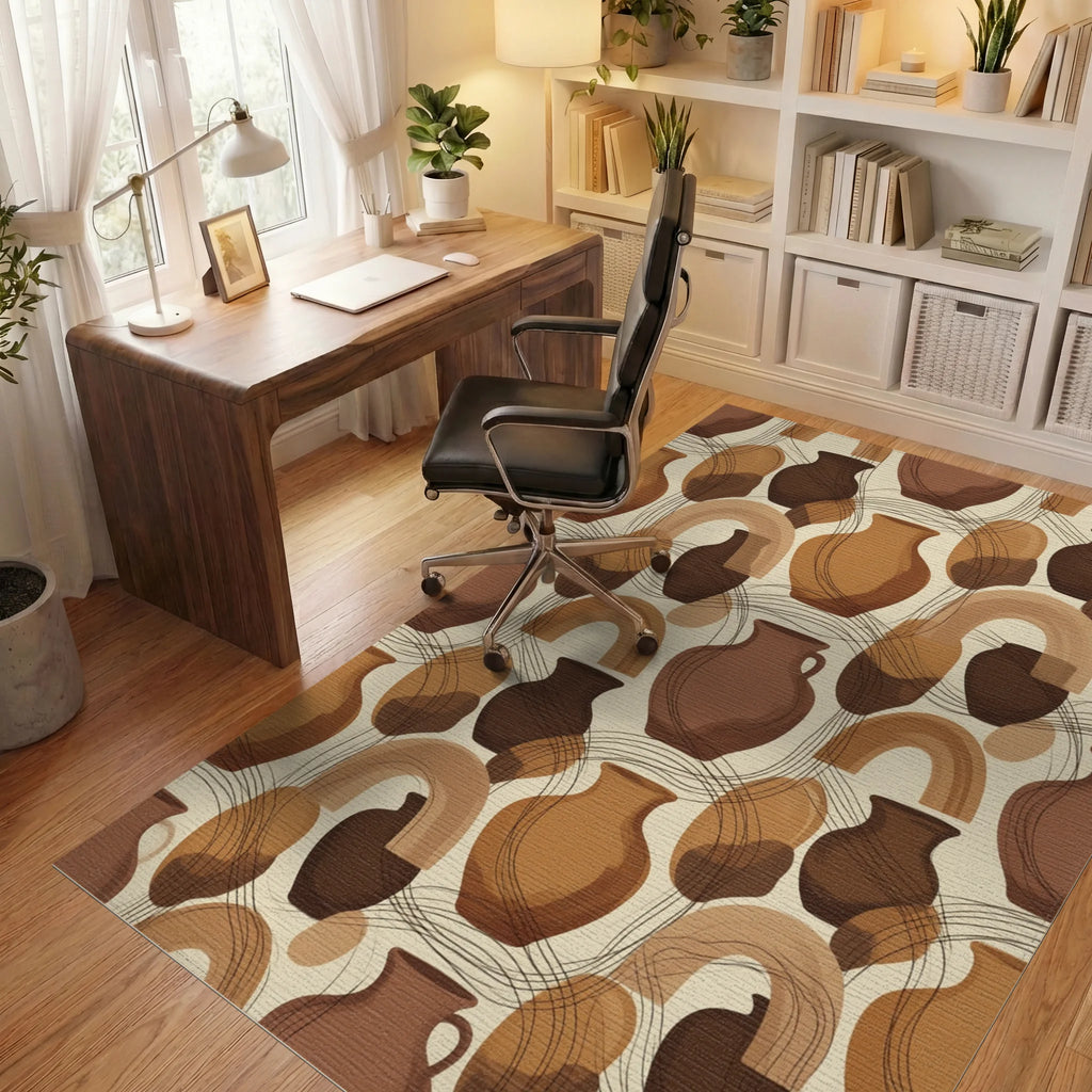 Beige Brown Geometric Rug - office