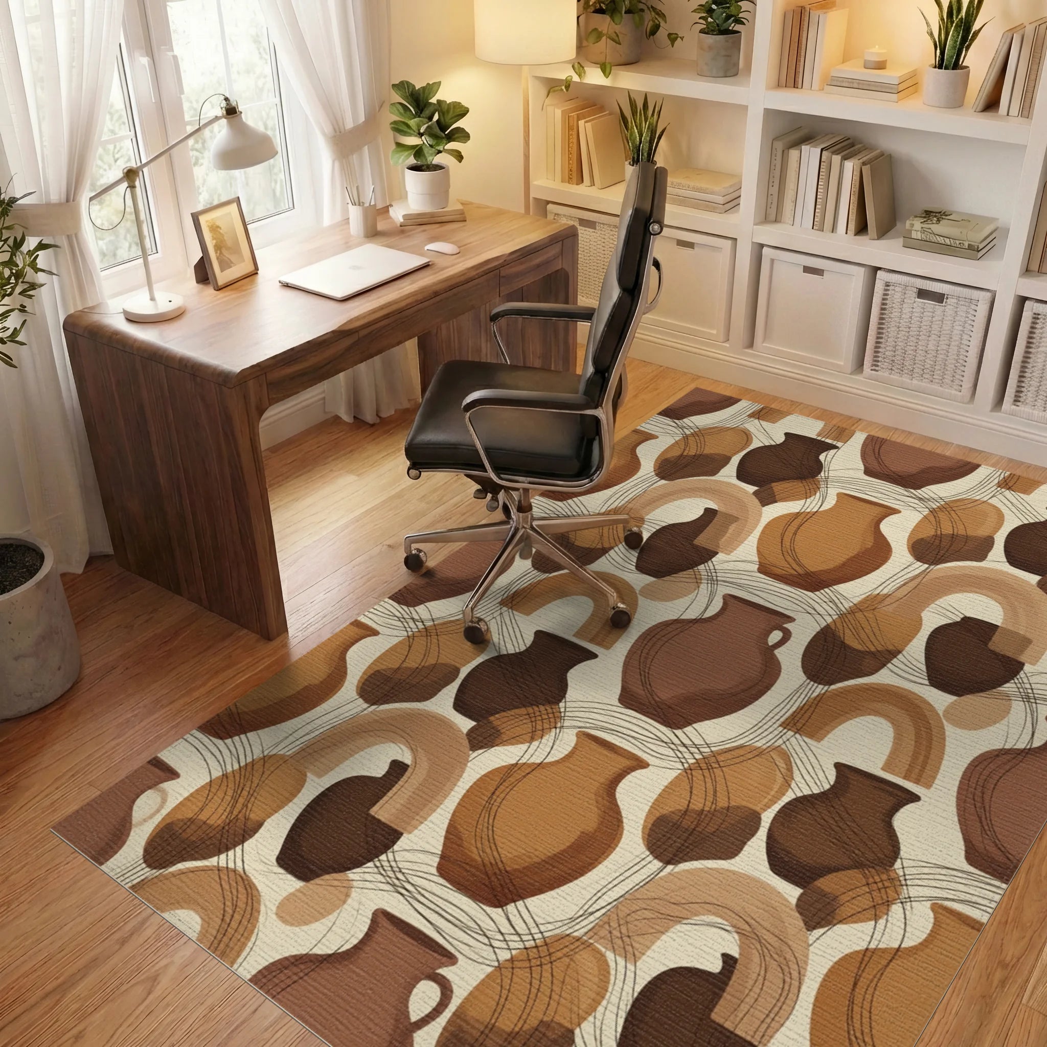 Beige Brown Geometric Rug - office