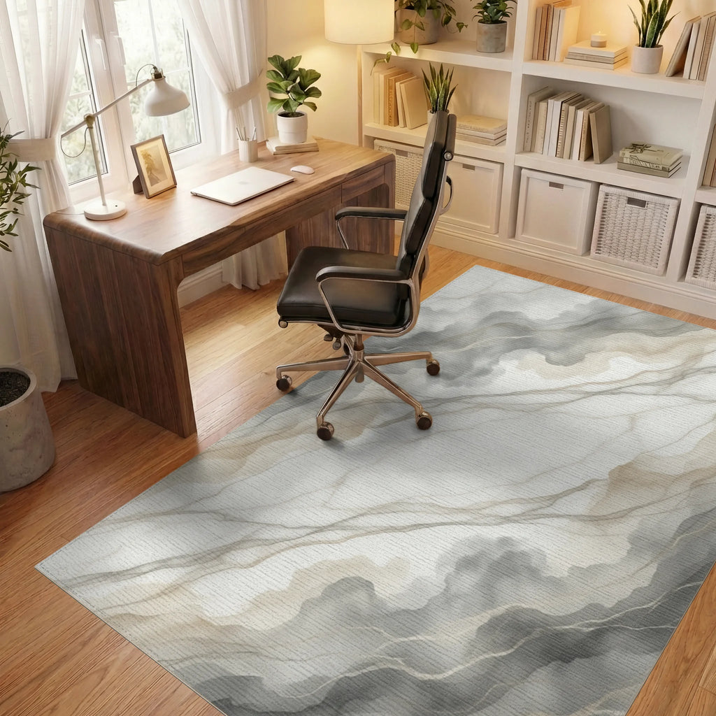 White Gray Beige Rug - office