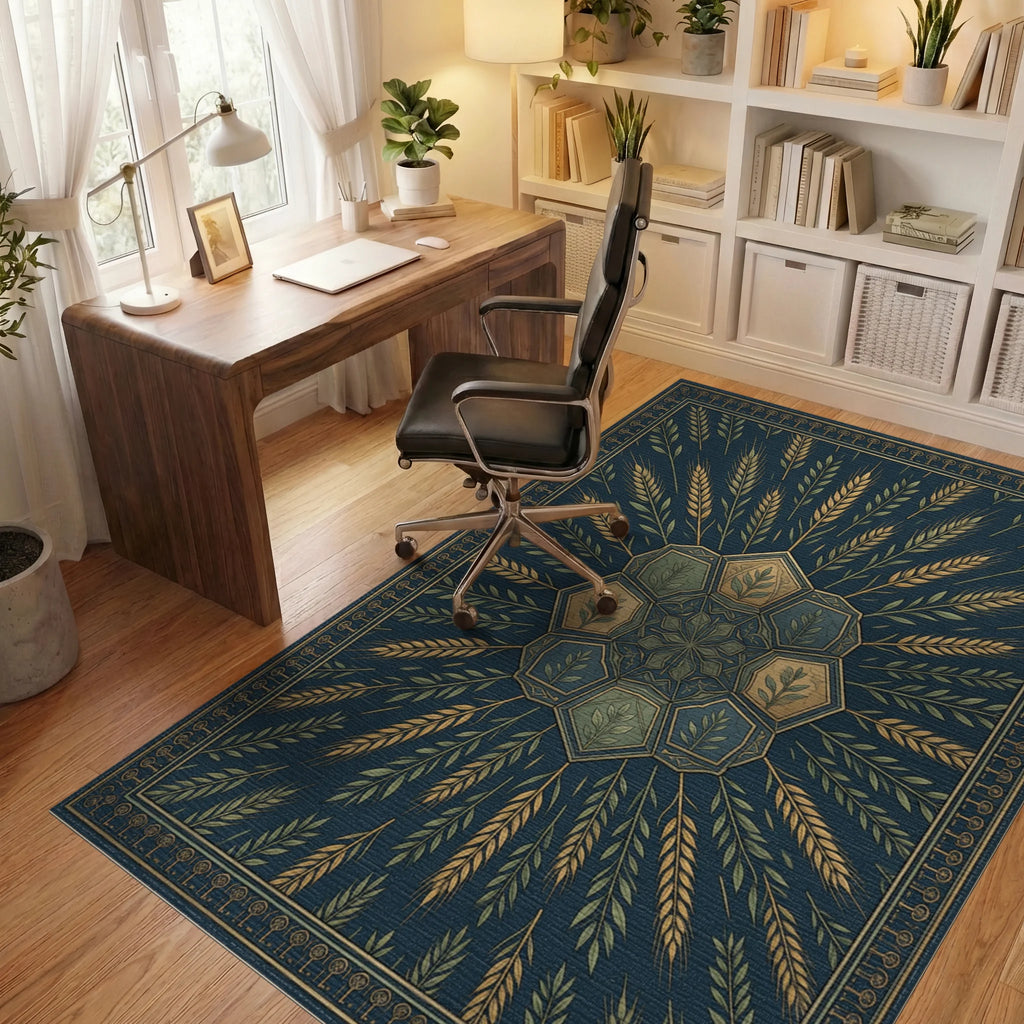 Slate Blue Geometric Hexagon Rug - office