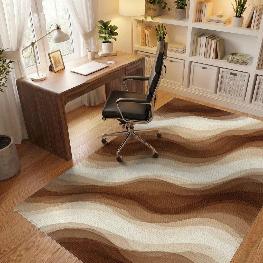 Brown White Cream Rug - office