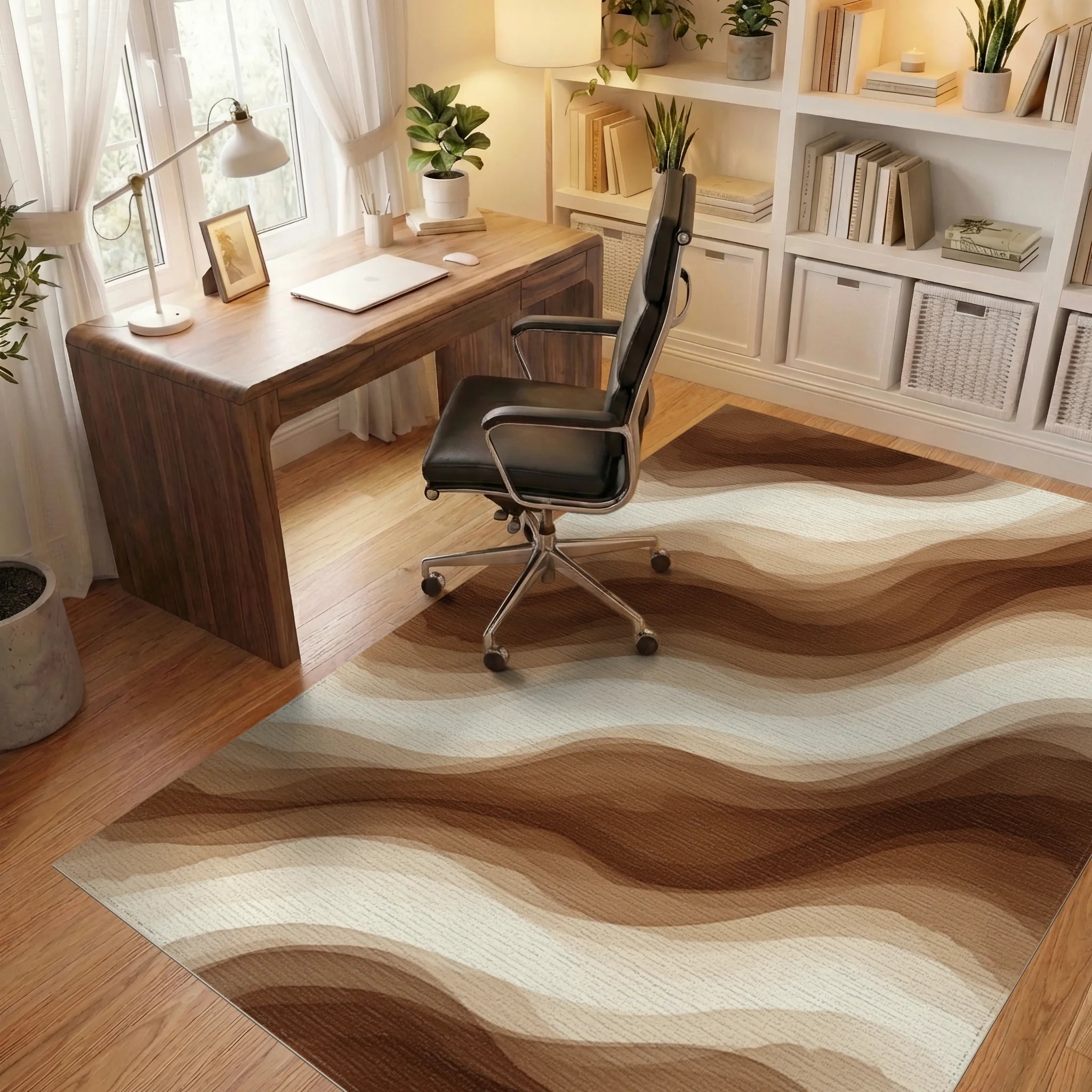Brown White Cream Rug - office