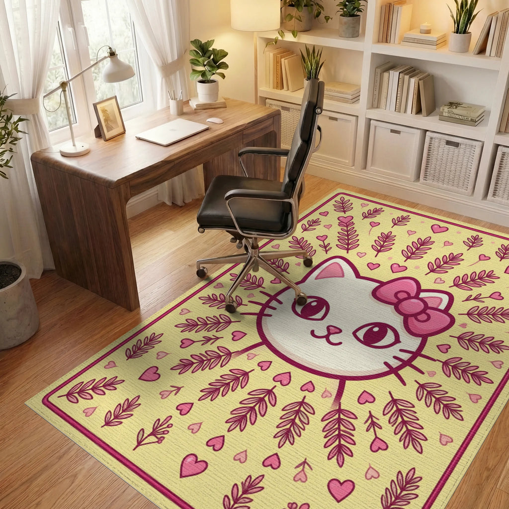 Whimsical Feline Pink Bow Area Rug - office