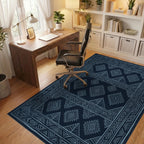 Monochromatic Navy Geometric Tribal Rug - office