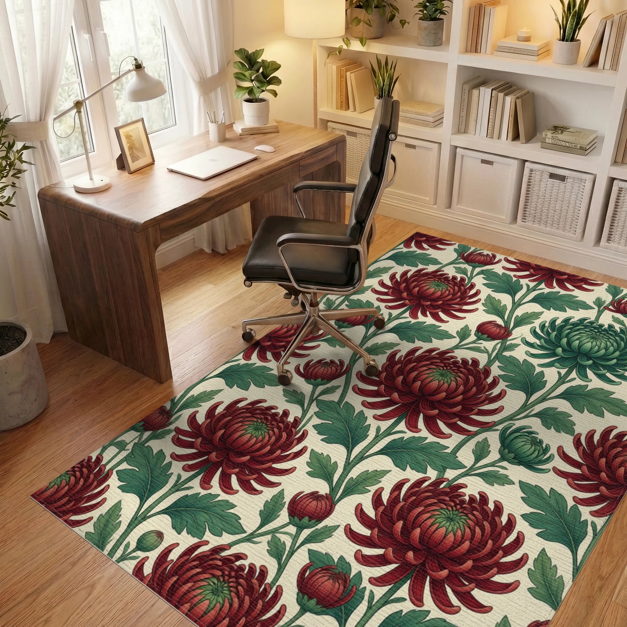 Crimson Red Green Rug - office