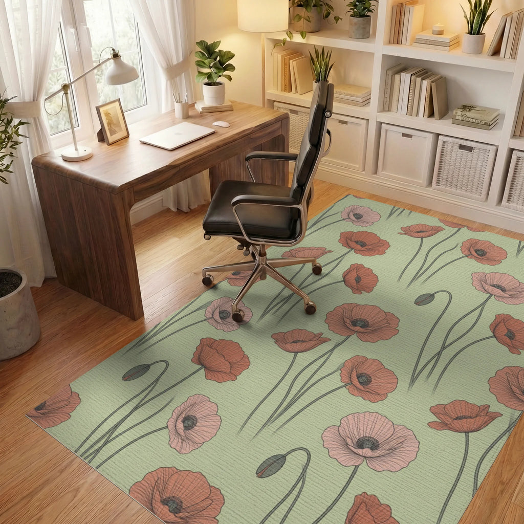 Olive Minimalist Floral Rug - office