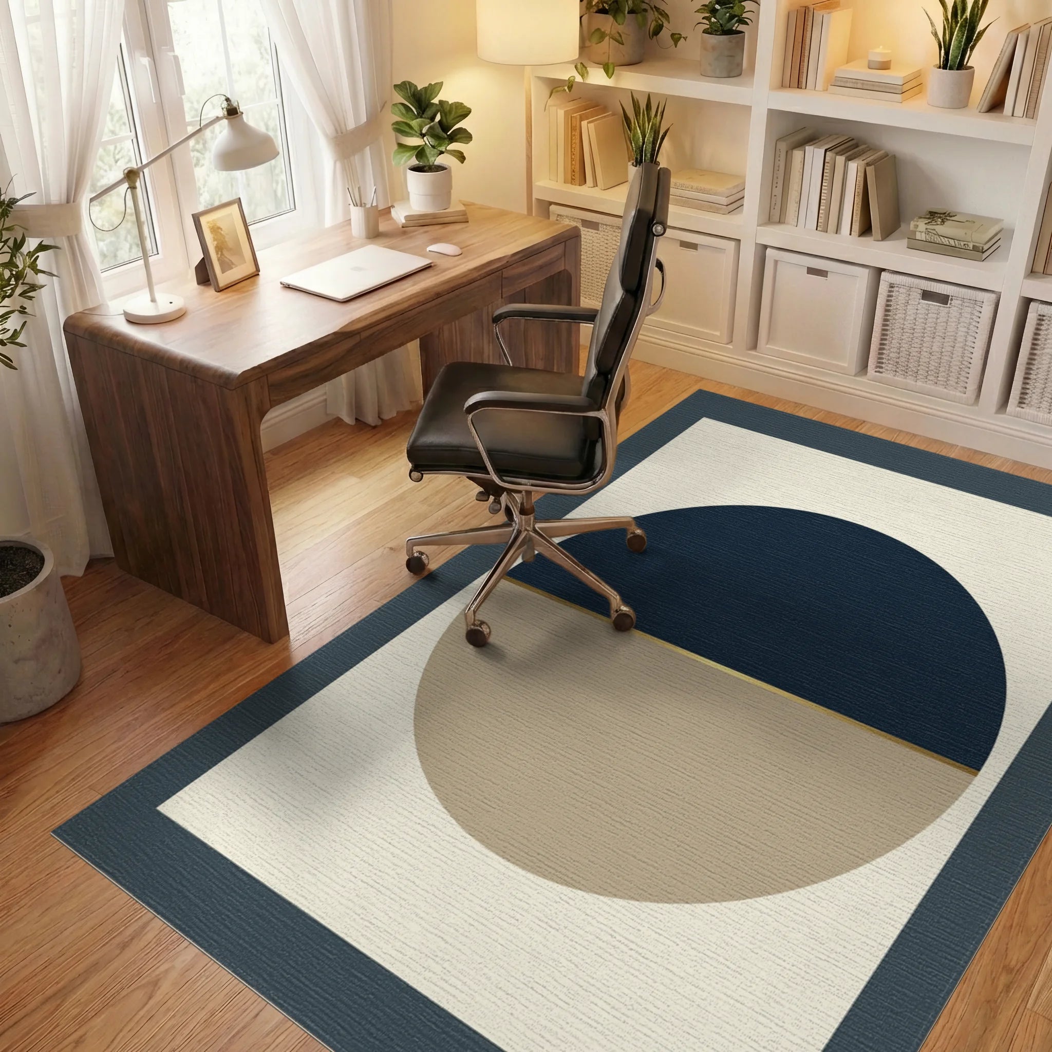 Minimalist Geometric Midnight Blue Rug - office