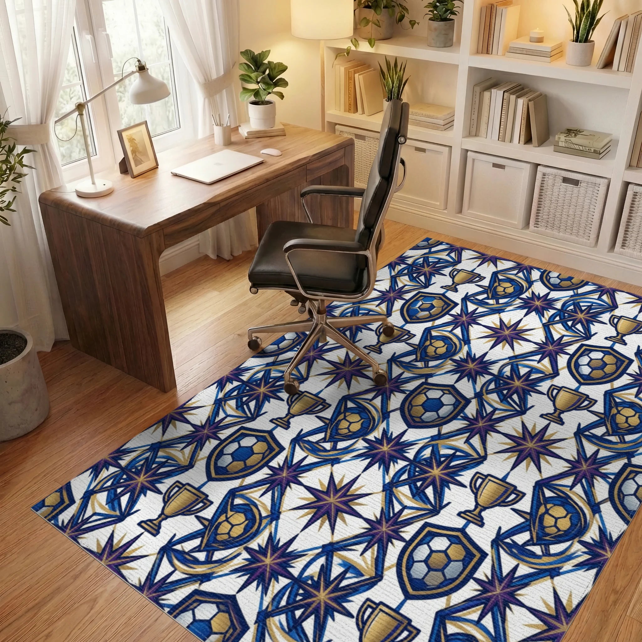 White Blue Gold Rug - office