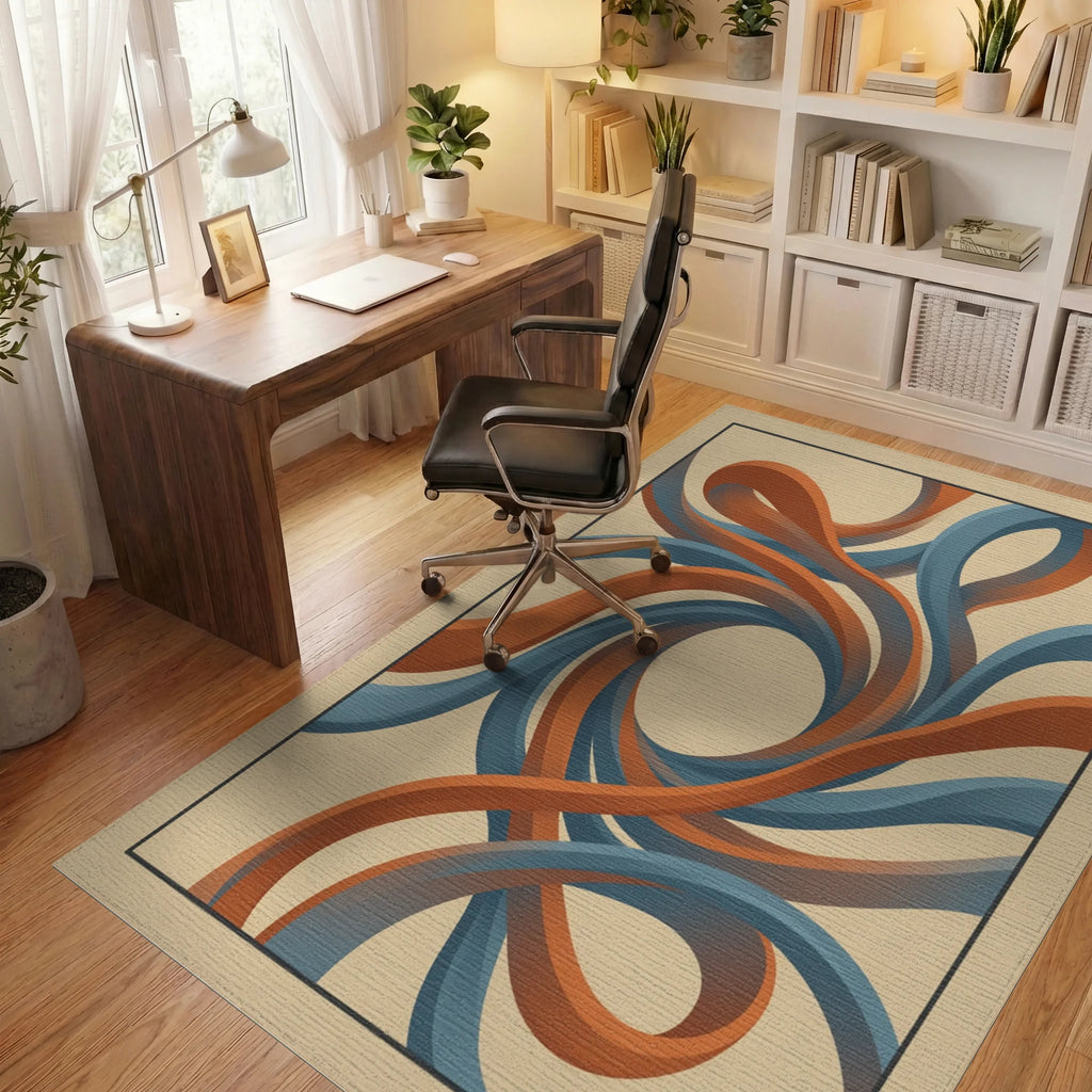 Beige Orange Blue Rug - office