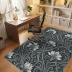White Gray Floral Rug - office