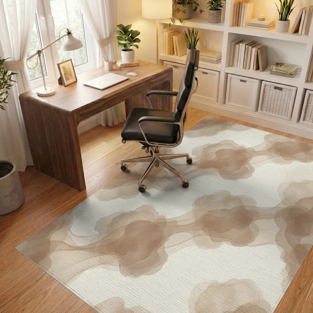 White Brown Cream Rug - office