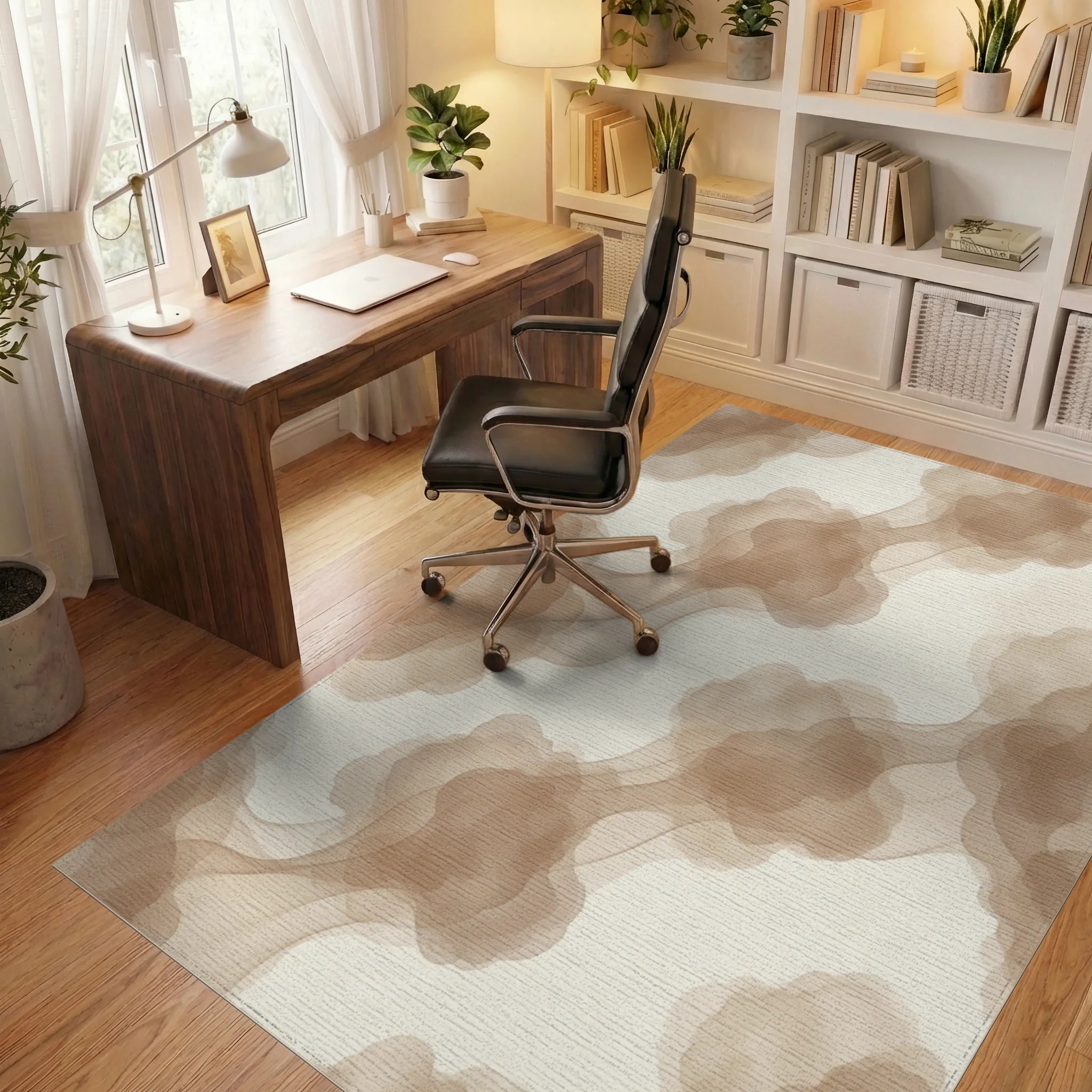 White Brown Cream Rug - office