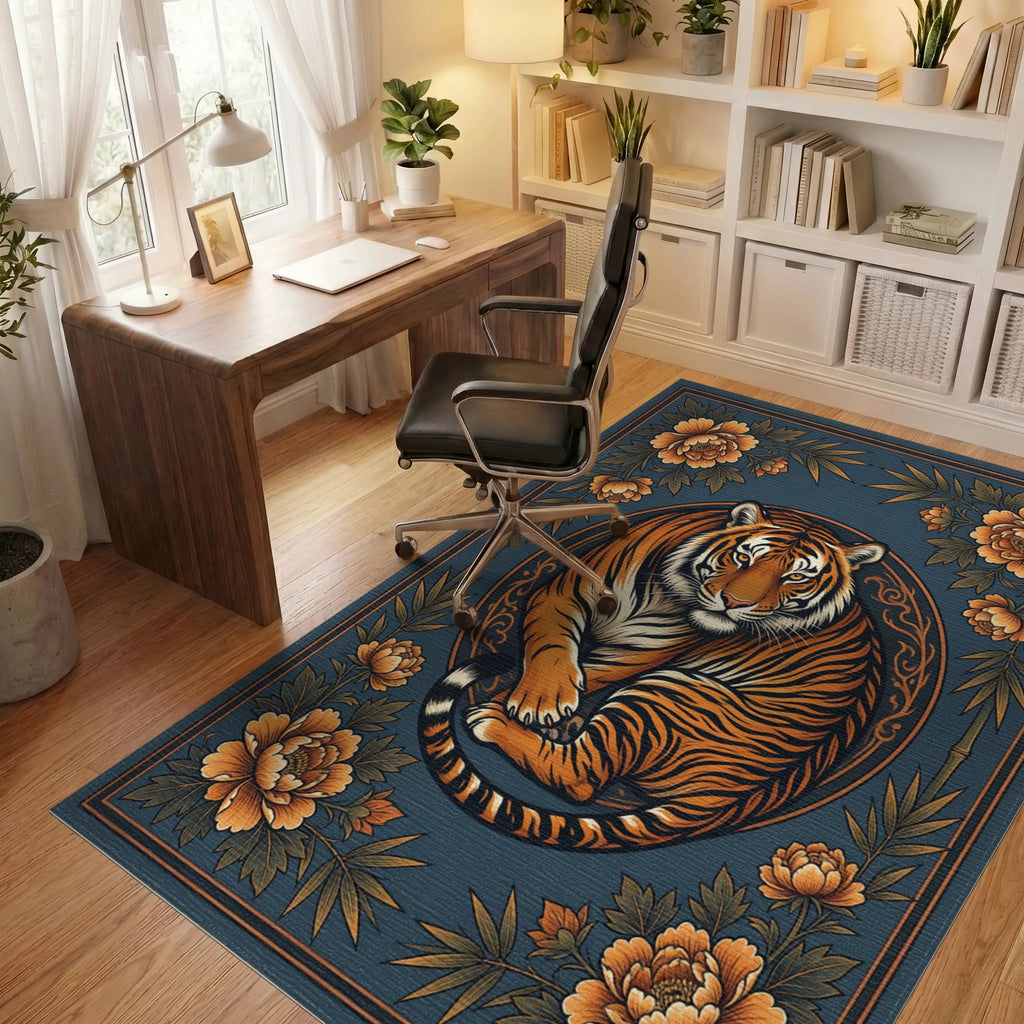Tiger Medallion Folk Art Rug - office