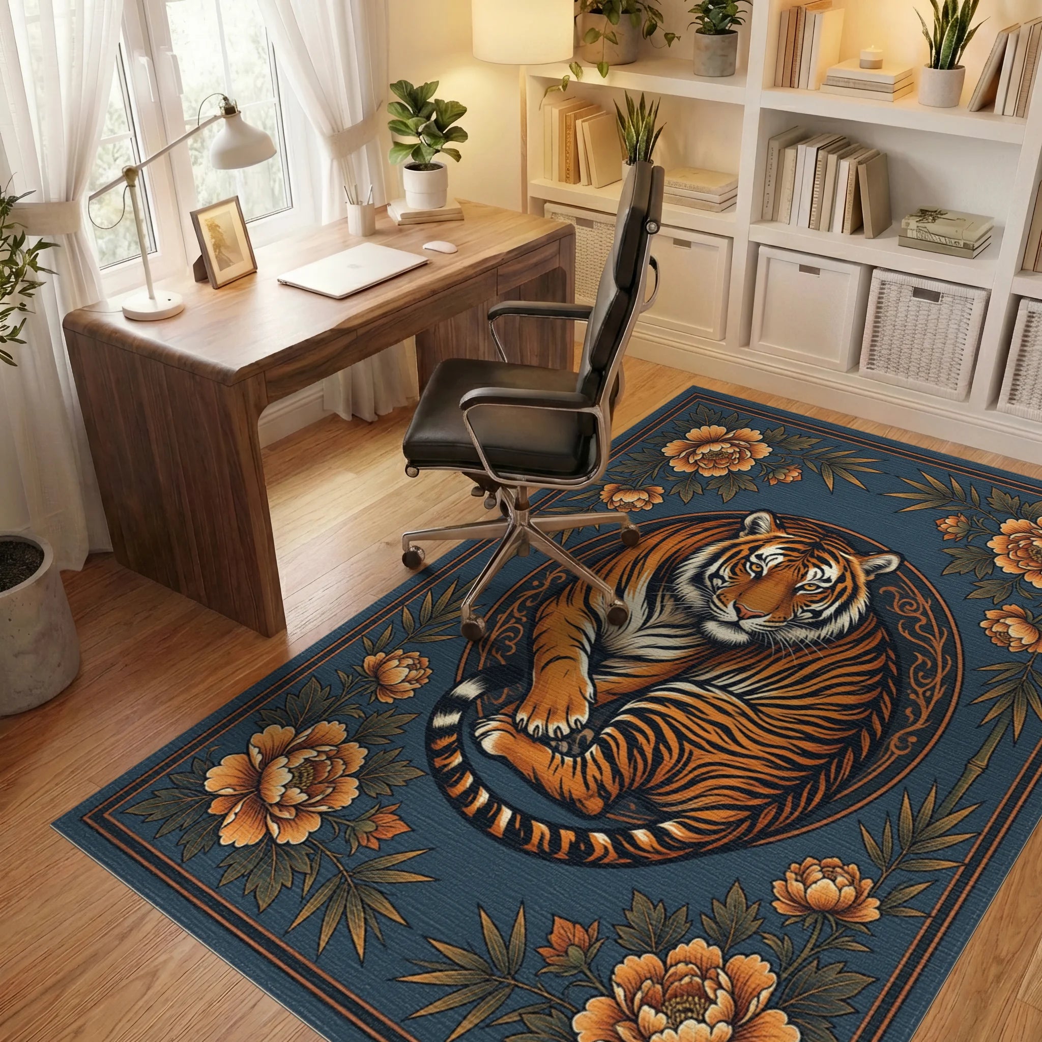 Tiger Medallion Folk Art Rug - office