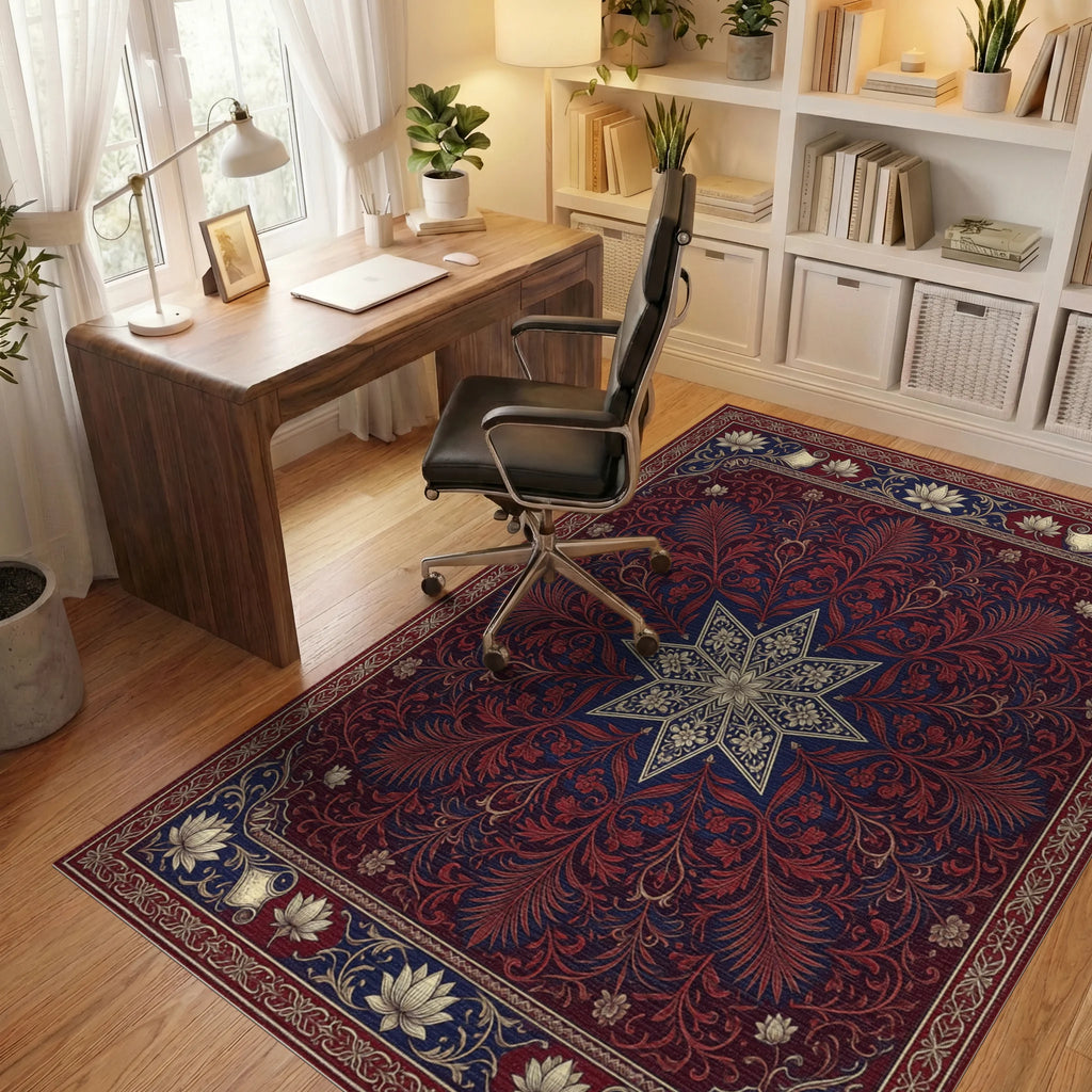 Indigo Red Floral Rug - office