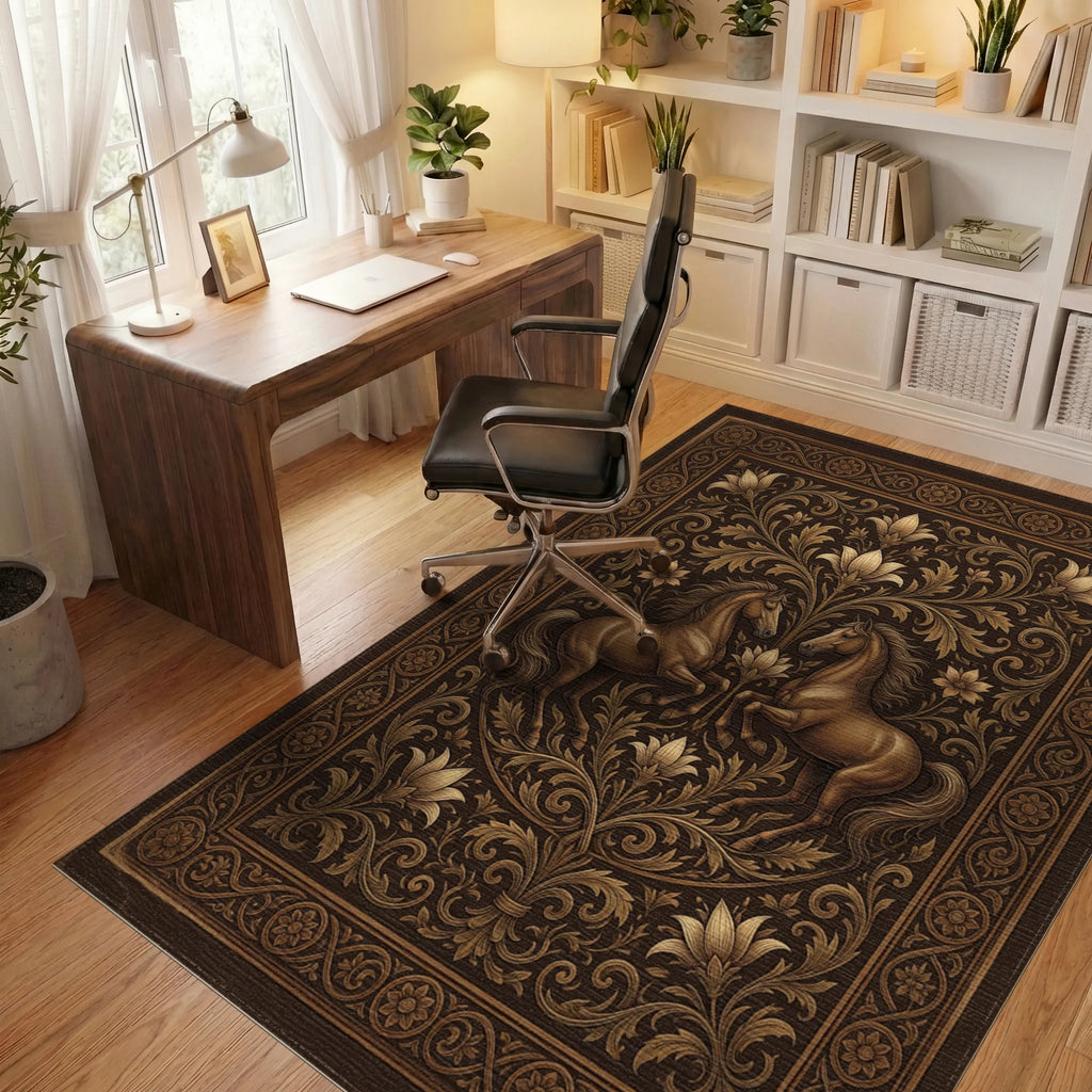Equestrian Medallion Earth Tone Rug - office