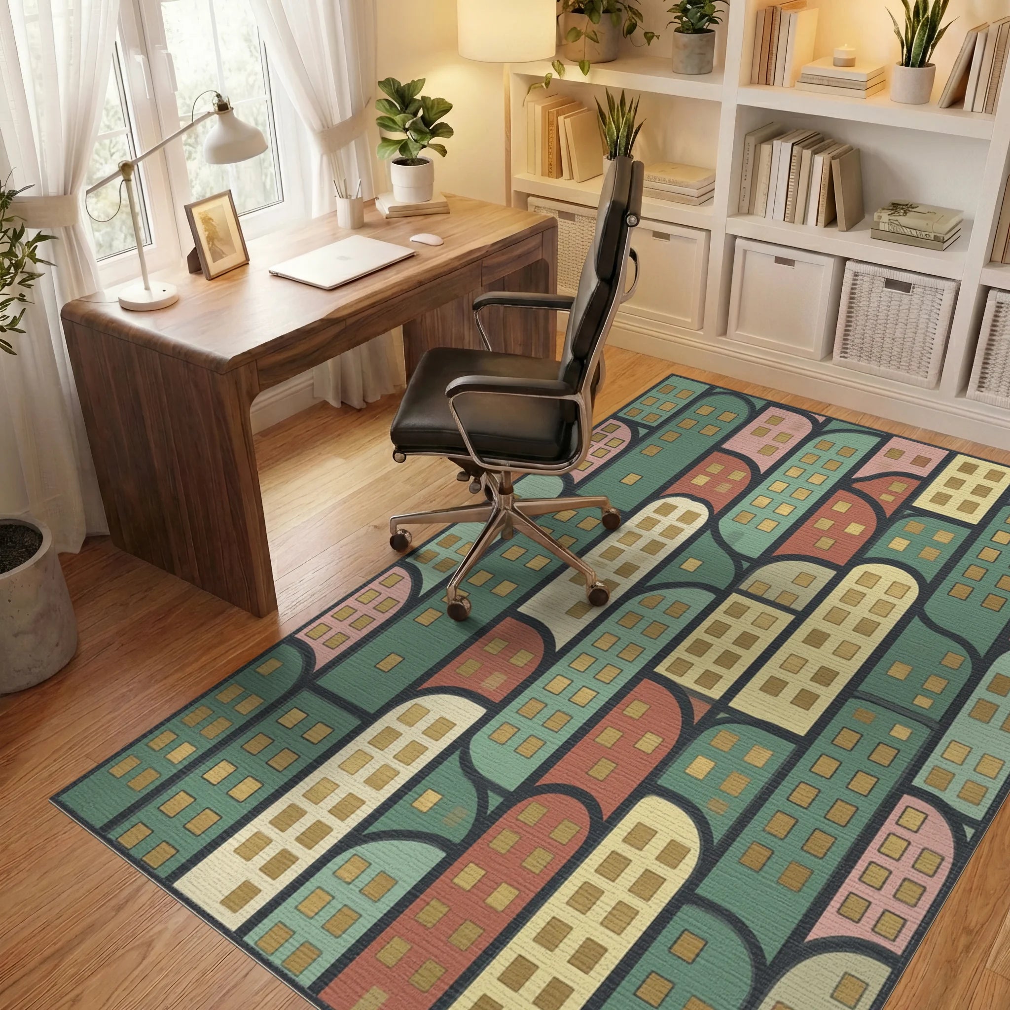 Gray Green Yellow Rug - office