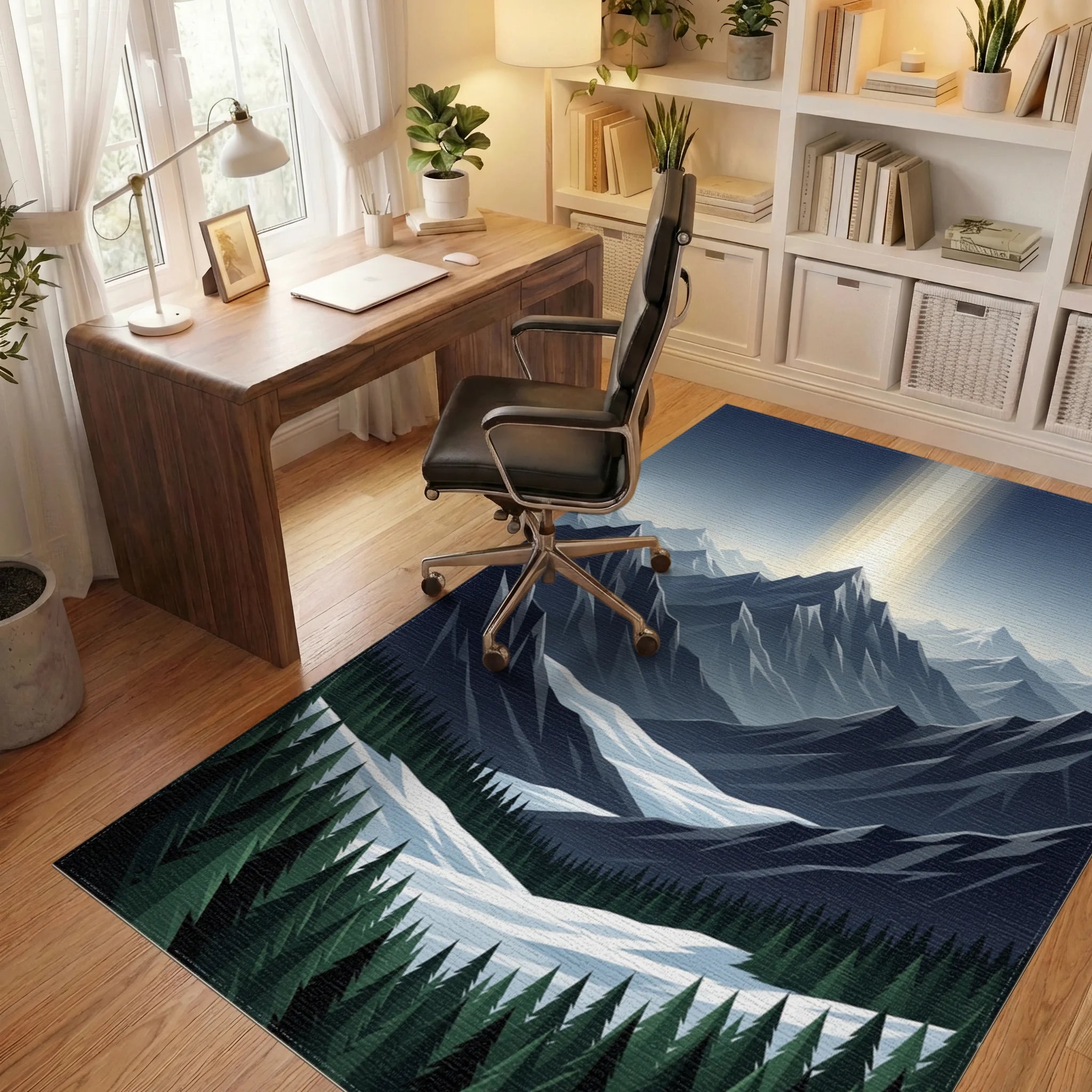 Gold White Indigo Rug - office