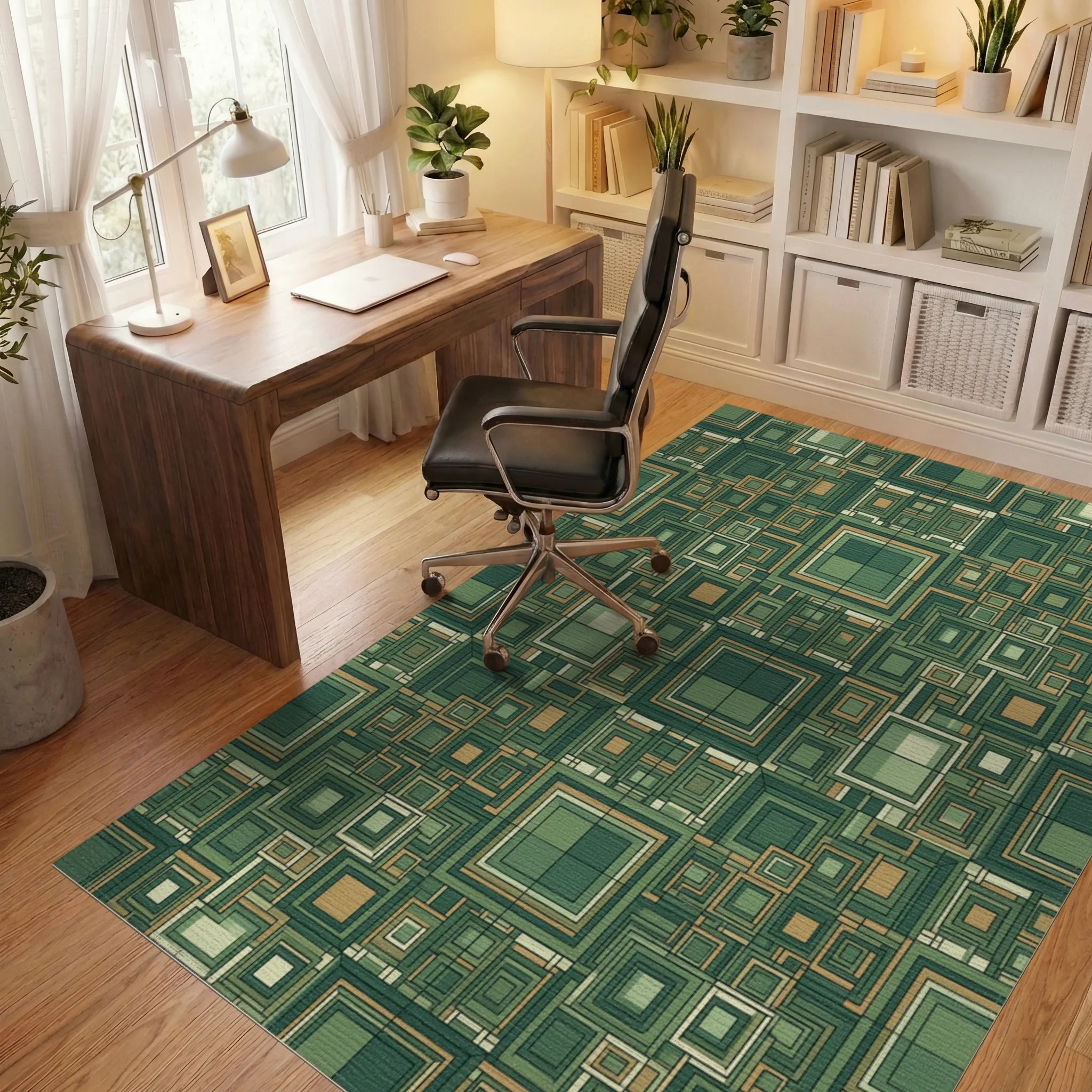 Green Forest Olive Rug - office