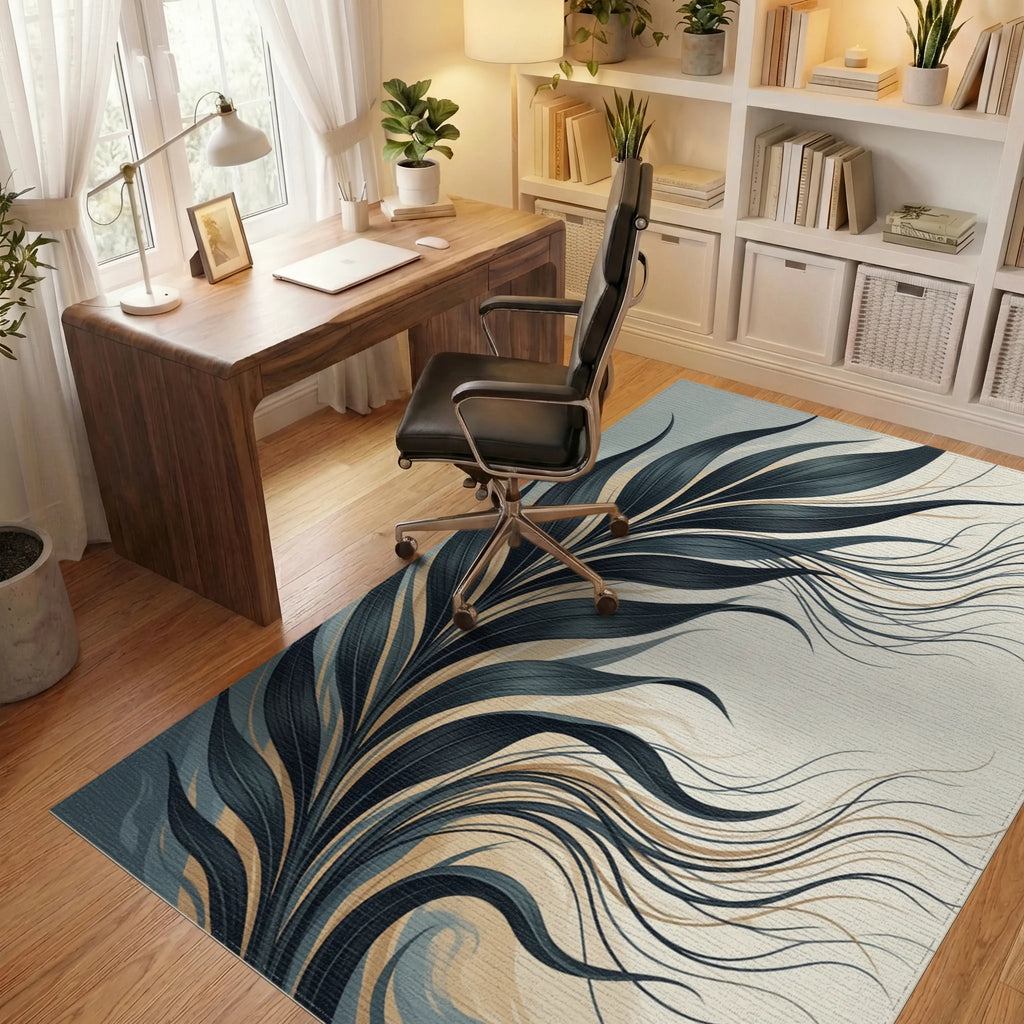 Minimalist Botanical Charcoal Ivory Rug - office