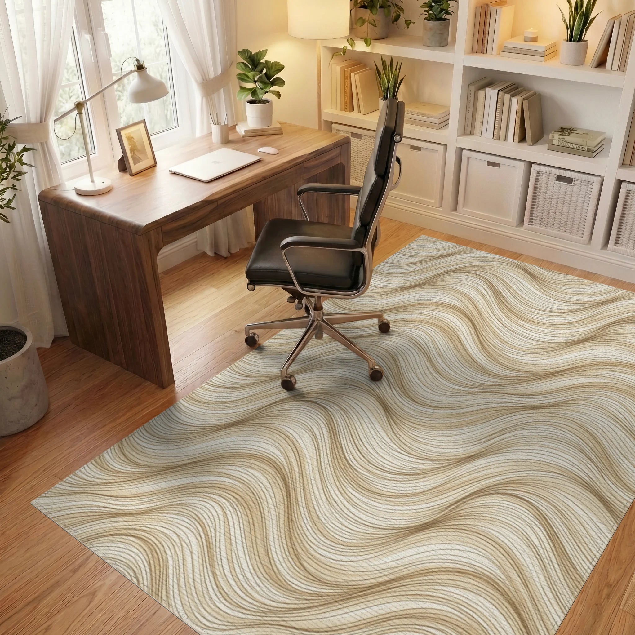 Beige Geometric Smooth Rug - office