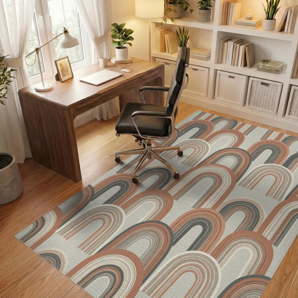 Minimalist Terracotta Arch Earth Tone Rug - office