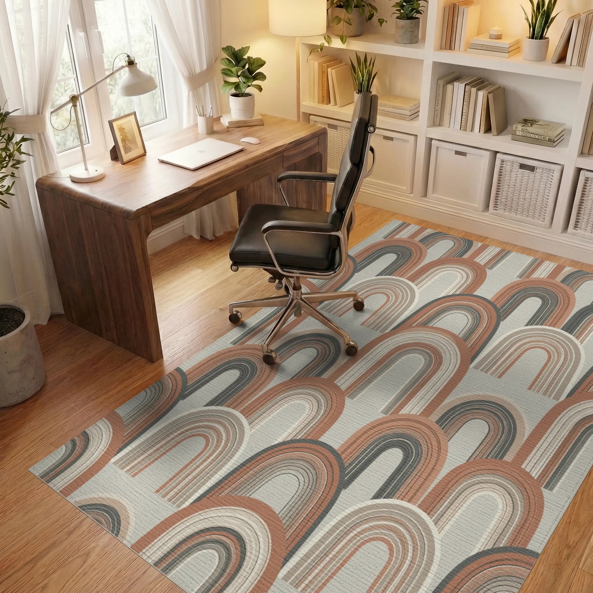 Minimalist Terracotta Arch Earth Tone Rug - office